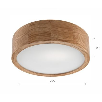 Candeeiro de tecto OAK 1xE27/60W/230V, acabamento em carvalho, Ø 27,5 cm