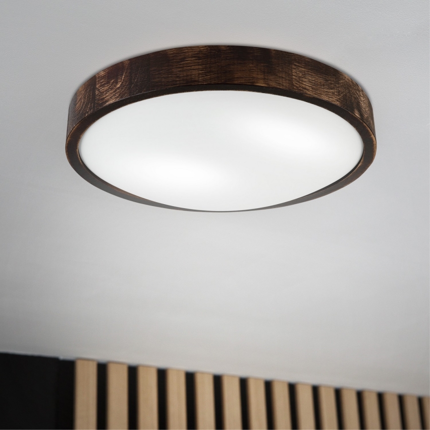 Candeeiro de tecto OAK SMOKY SLIM 2xE27/15W/230V, diâmetro 37 cm, carvalho/castanho escuro