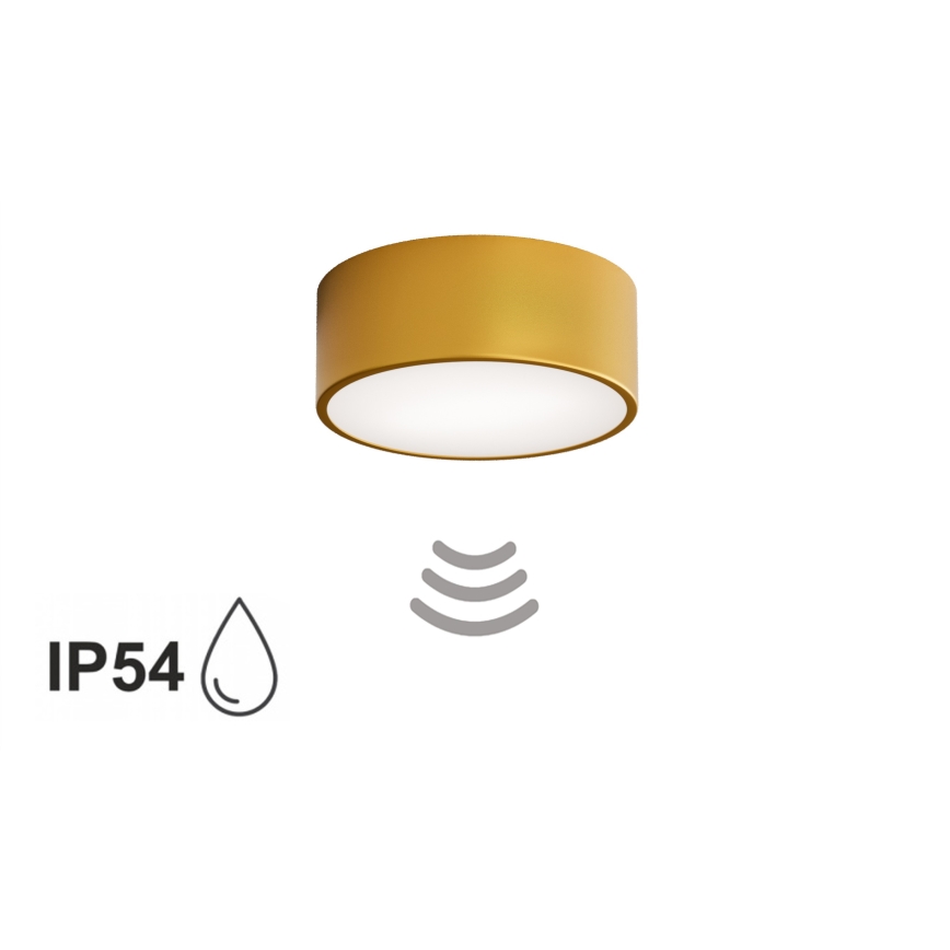 Candeeiro de tecto para casa de banho CLEO com sensor, 1xE27/24W/230V, diâmetro 20 cm, IP54, dourado