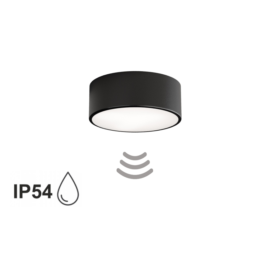 Candeeiro de tecto para casa de banho com sensor CLEO 1xE27/24W/230V Ø 20 cm IP54 preto