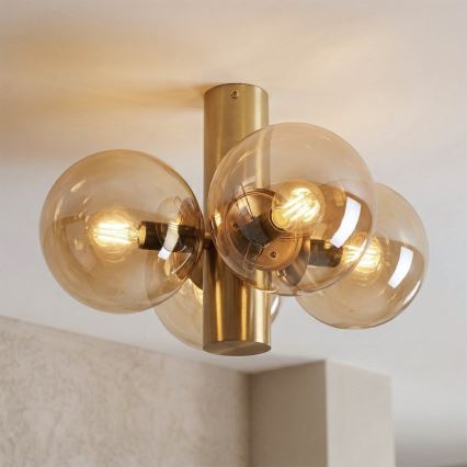 Candeeiro de tecto SFERIO 4xE14/5W/230V latão/bege fumado
