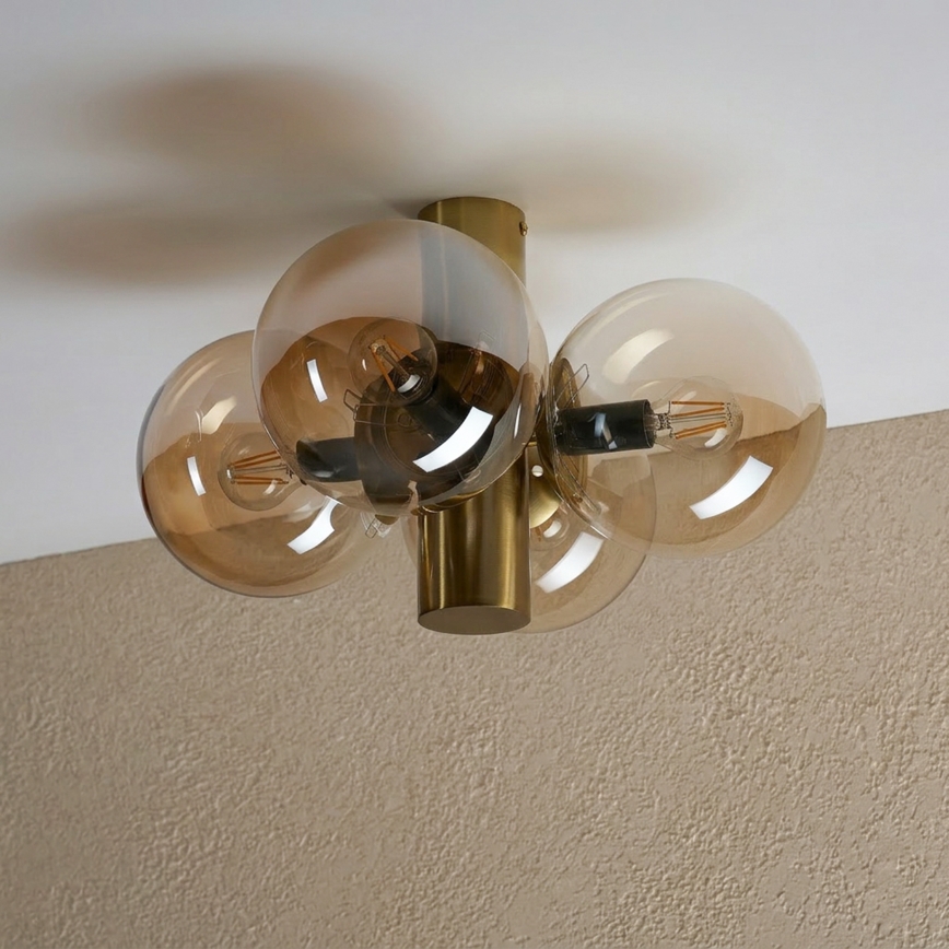 Candeeiro de tecto SFERIO 4xE14/5W/230V latão/bege fumado