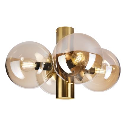 Candeeiro de tecto SFERIO 4xE14/5W/230V latão/bege fumado
