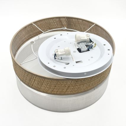 Candeeiro de tecto SIRJA DOUBLE BOHO 2xE14/15W/230V Ø 35 cm bege/branco