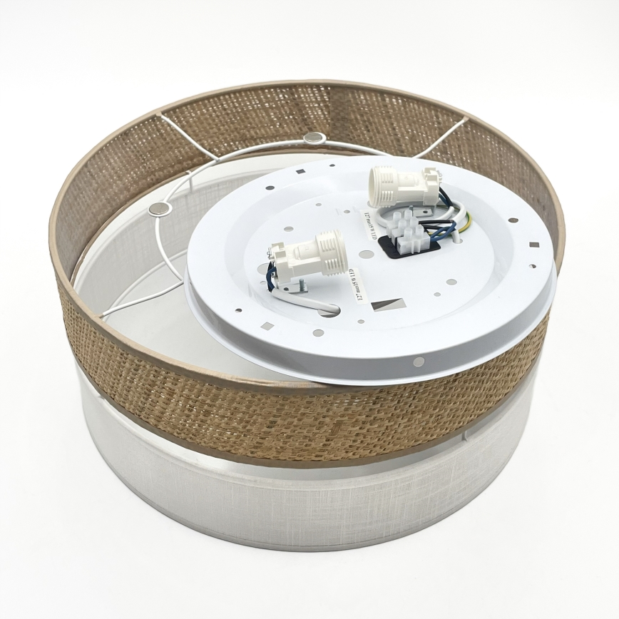 Candeeiro de tecto SIRJA DOUBLE BOHO 2xE14/15W/230V Ø 35 cm bege/branco