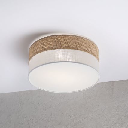 Candeeiro de tecto SIRJA DOUBLE BOHO 2xE14/15W/230V Ø 35 cm bege/branco
