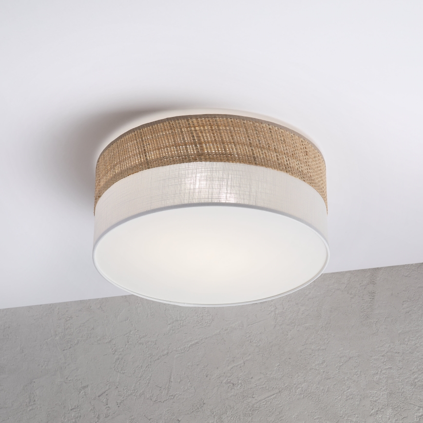 Candeeiro de tecto SIRJA DOUBLE BOHO 2xE14/15W/230V Ø 35 cm bege/branco