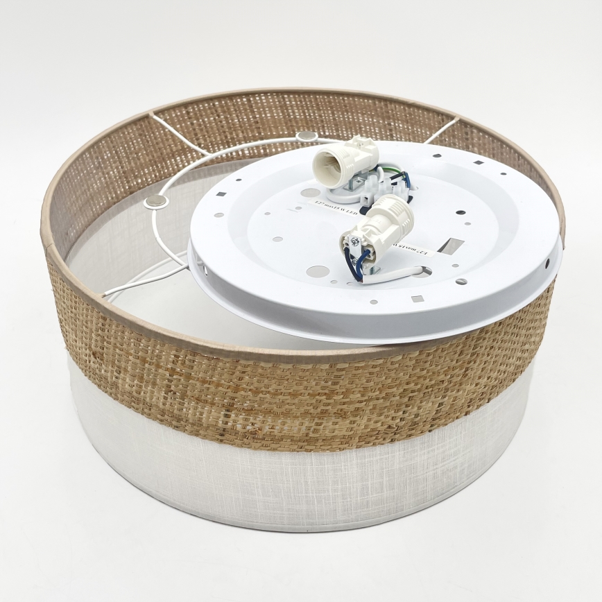 Candeeiro de tecto SIRJA DOUBLE BOHO 2xE14/15W/230V Ø 35 cm bege/branco