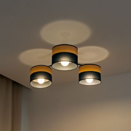Candeeiro de tecto sobreposto ALBA 3xE27/15W/230V Ø 66 cm preto/castanho