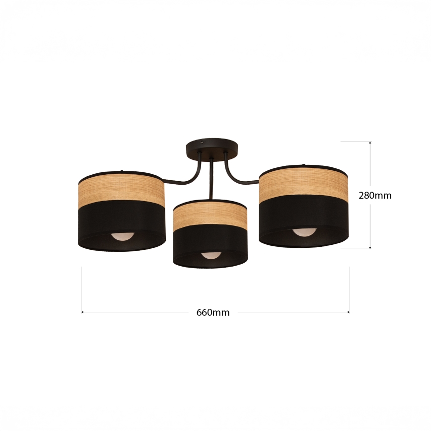 Candeeiro de tecto sobreposto ALBA 3xE27/15W/230V Ø 66 cm preto/castanho