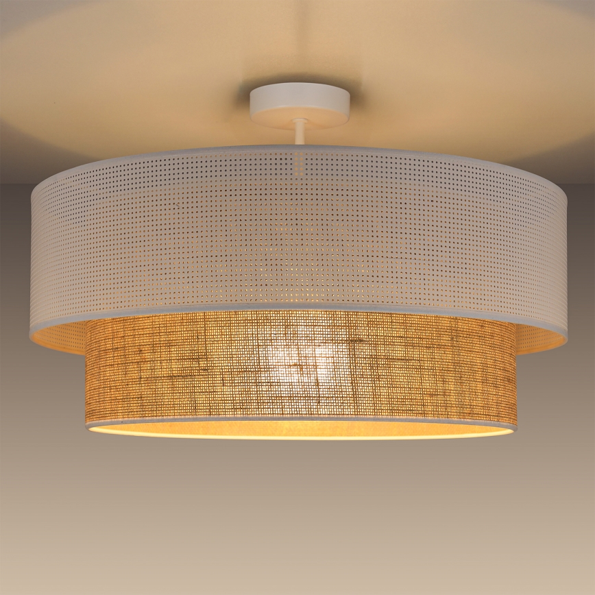 Candeeiro de tecto sobreposto BORHO 1xE27/60W/230V Ø 40 cm branco/juta