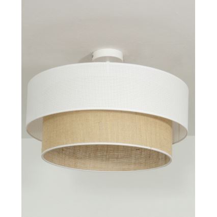 Candeeiro de tecto sobreposto BORHO 1xE27/60W/230V Ø 40 cm branco/juta
