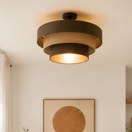 Candeeiro de tecto sobreposto WENTA 1xE27/60W/230V diâmetro 50 cm castanho/juta