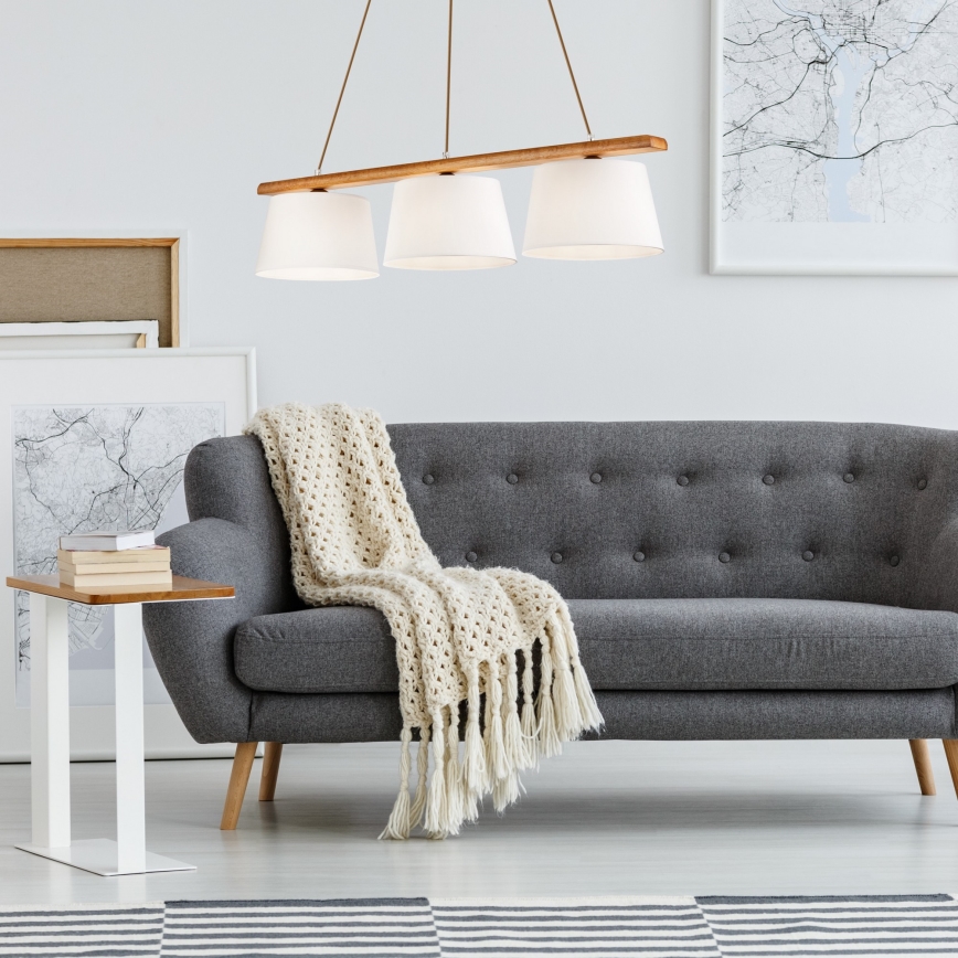 Candeeiro de teto suspenso AIDA 3xE27/60W/230V carvalho