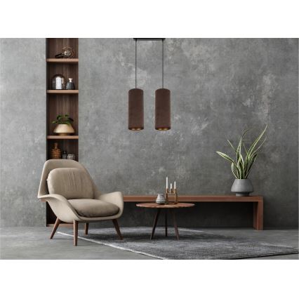 Candeeiro de teto suspenso AVALO 2xE27/60W/230V castanho/cobre