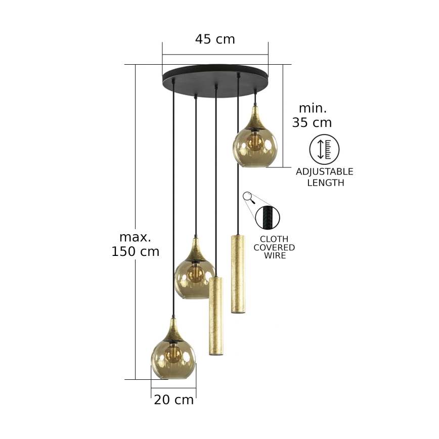 Candeeiro de teto suspenso CALYPSO 2xGU10/60W/230V + 3xE27/60W preto/dourado