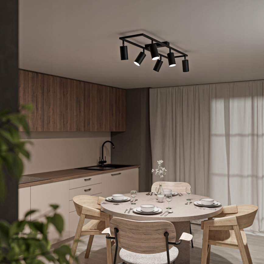 Candeeiro de teto com 6 spots GU10, 30 W, 230 V — preto