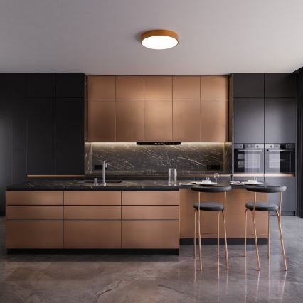 Luminária de teto CLEO com sensor de movimento e de crepúsculo 3xE27/24W/230V, diâmetro 40 cm, acabamento em cobre