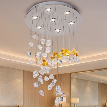 Candeeiro de teto de cristal LED AVARA LED/24W/230V Ø 40 cm cromado brilhante + controlo remoto