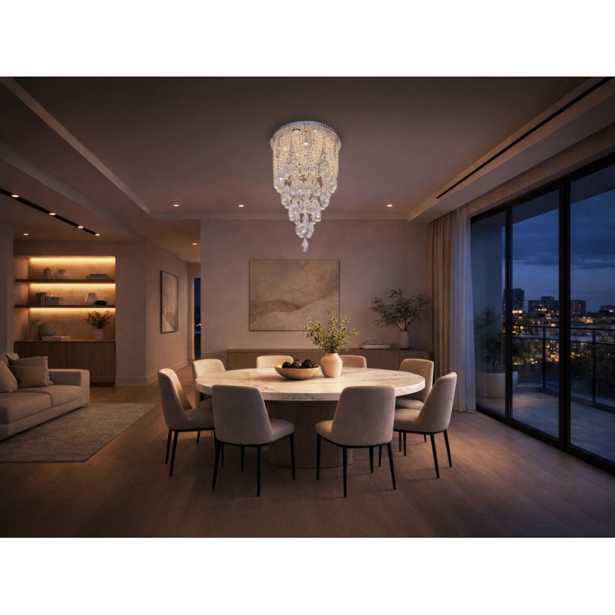 Candeeiro de teto em cristal LED MAJURO LED/30W/230V Ø 40 cm cromado brilhante + comando remoto