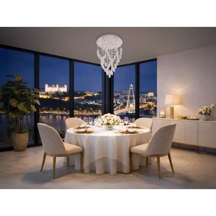 Candeeiro de teto em cristal LED MAJURO LED/30W/230V Ø 45 cm cromado brilhante + controlo remoto