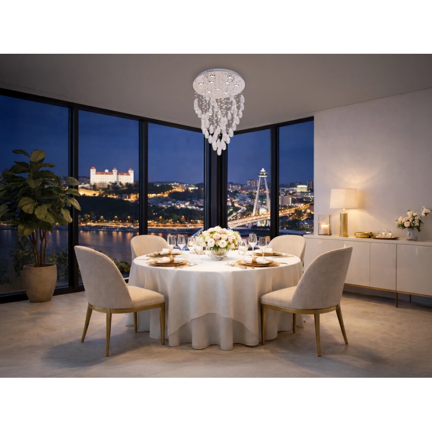 Candeeiro de teto em cristal LED MAJURO LED/30W/230V Ø 45 cm cromado brilhante + controlo remoto