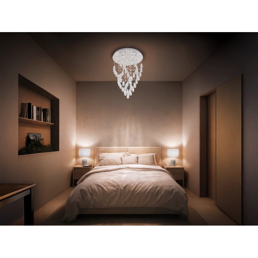 Candeeiro de teto em cristal LED MAJURO LED/30W/230V Ø 45 cm cromado brilhante + controlo remoto