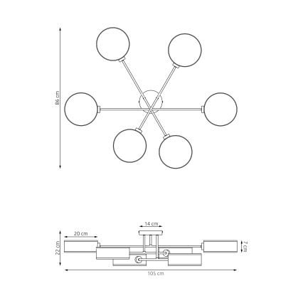 Candeeiro de teto de superfície MAGA 6xE14/10W/230V cinzento