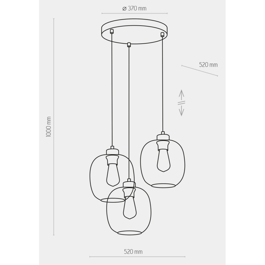 Candeeiro suspenso com cabo ELIO 3xE27/15W/230V