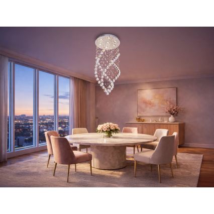 Candeeiro de teto em cristal LED NAURU LED/24W/230V Ø 40 cm cromado brilhante + comando remoto