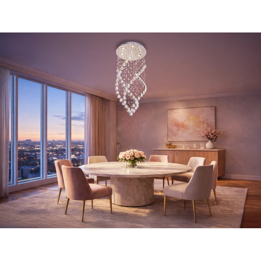 Candeeiro de teto em cristal LED NAURU LED/24W/230V Ø 40 cm cromado brilhante + comando remoto
