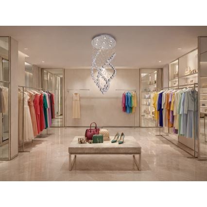 Candeeiro de teto em cristal LED NAURU LED/24W/230V Ø 40 cm cromado brilhante + comando remoto