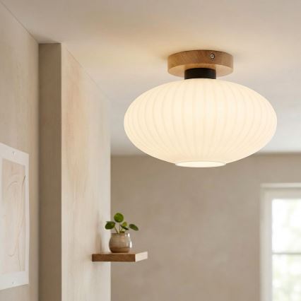 Candeeiro de teto HARMA WOOD 1xE27/15W/230V, carvalho/branco, Ø 30 cm