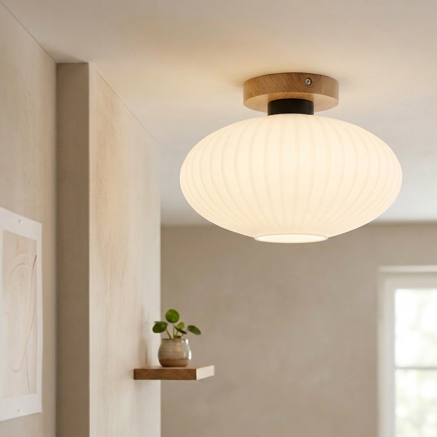 Candeeiro de teto HARMA WOOD 1xE27/15W/230V, carvalho/branco, Ø 30 cm
