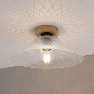 Candeeiro de teto JULL WOOD 1xE27/15W/230V, carvalho/vidro transparente, diâmetro 34 cm