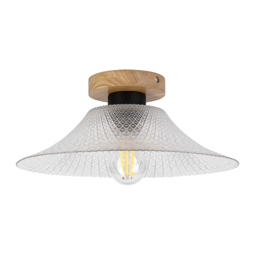Candeeiro de teto JULL WOOD 1xE27/15W/230V, carvalho/vidro transparente, diâmetro 34 cm
