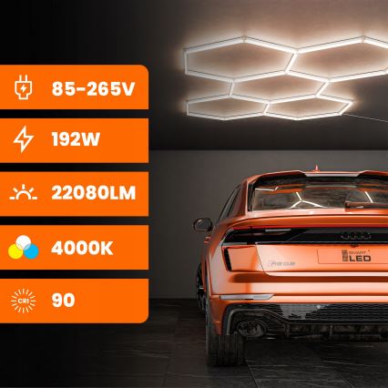 Luminária de teto HEXAGON LED/192W/85-265V 4000K 298x209 cm CRI 90 IP54 branca