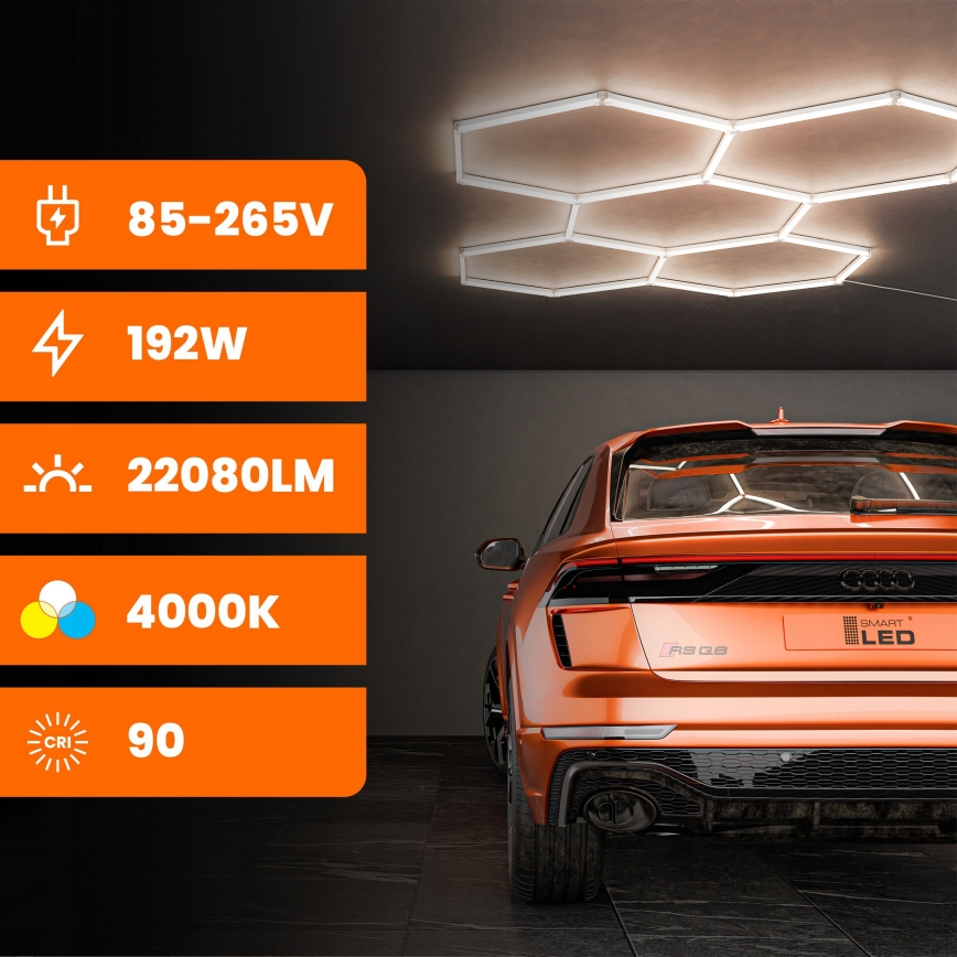 Luminária de teto HEXAGON LED/192W/85-265V 4000K 298x209 cm CRI 90 IP54 branca