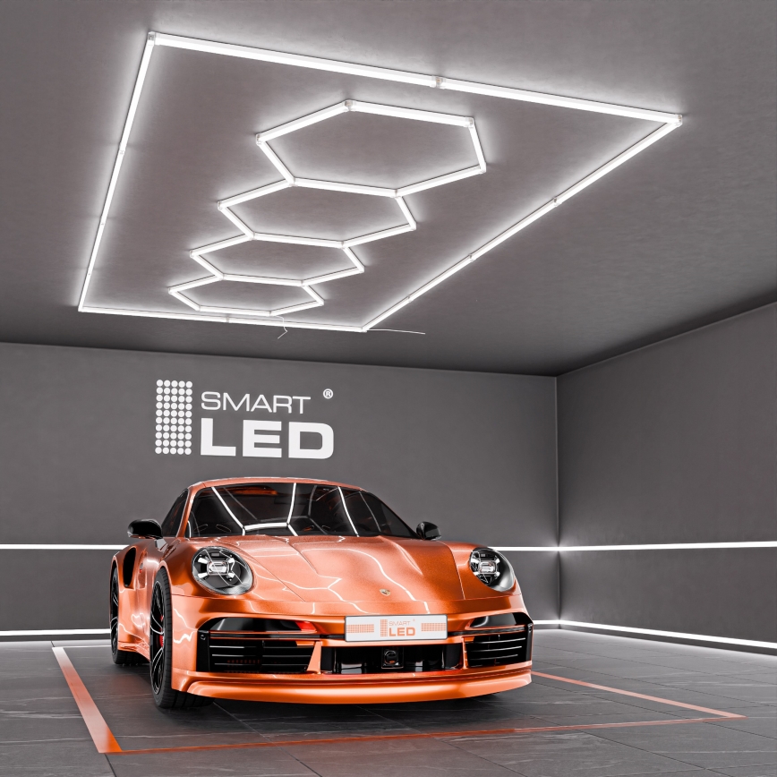 Candeeiro de tecto LED HEXAGON LED/384W/85-265V 6500K 484x243 cm CRI 90 IP54 branco