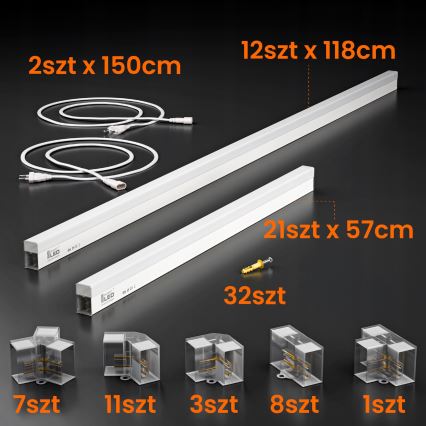 Candeeiro de tecto LED HEXAGON LED/384W/85-265V 6500K 484x243 cm CRI 90 IP54 branco