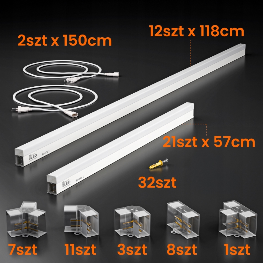 Candeeiro de tecto LED HEXAGON LED/384W/85-265V 6500K 484x243 cm CRI 90 IP54 branco