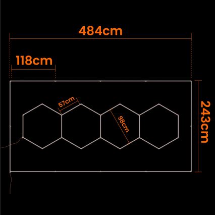 Candeeiro de tecto LED HEXAGON LED/384W/85-265V 6500K 484x243 cm CRI 90 IP54 branco