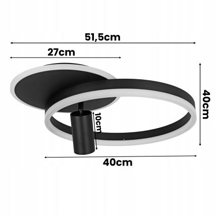 Candeeiro de teto LED 38W/230V + 1x GU10/30W, preto