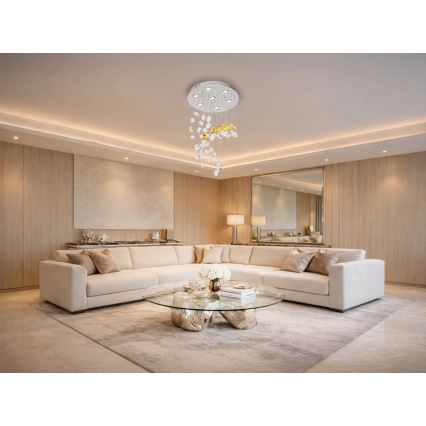 Candeeiro de teto de cristal LED AVARA LED/24W/230V Ø 40 cm cromado brilhante + controlo remoto