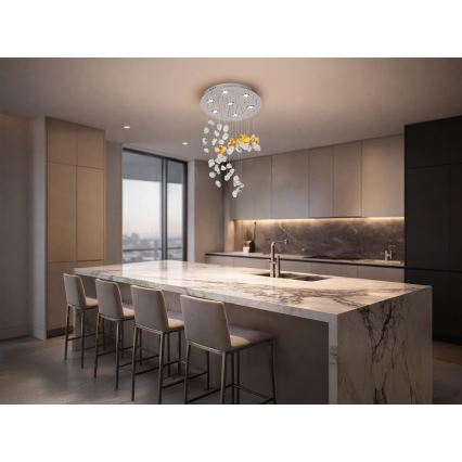 Candeeiro de teto de cristal LED AVARA LED/24W/230V Ø 40 cm cromado brilhante + controlo remoto