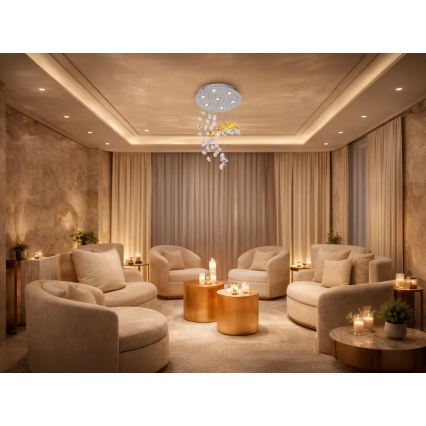 Candeeiro de teto de cristal LED AVARA LED/24W/230V Ø 40 cm cromado brilhante + controlo remoto