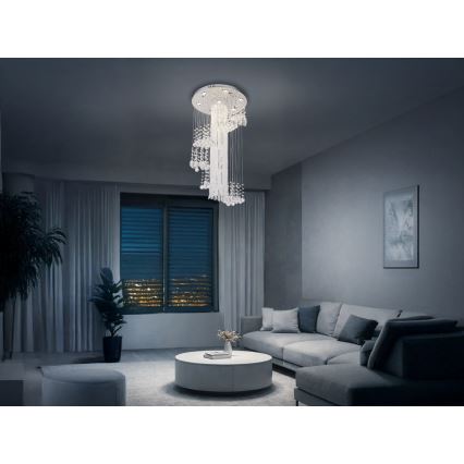 Candeeiro de tecto em cristal LED NAURU LED/24W/230V, diâmetro 45 cm, acabamento cromado brilhante + comando remoto