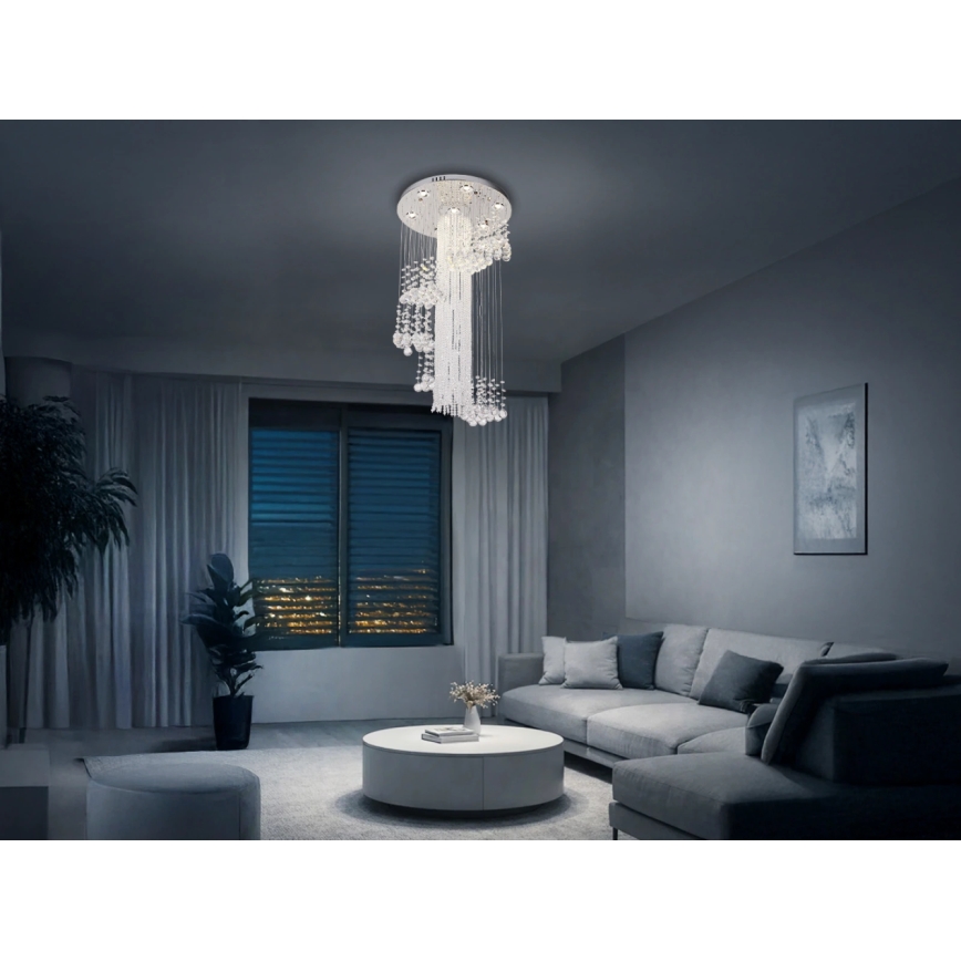 Candeeiro de tecto em cristal LED NAURU LED/24W/230V, diâmetro 45 cm, acabamento cromado brilhante + comando remoto