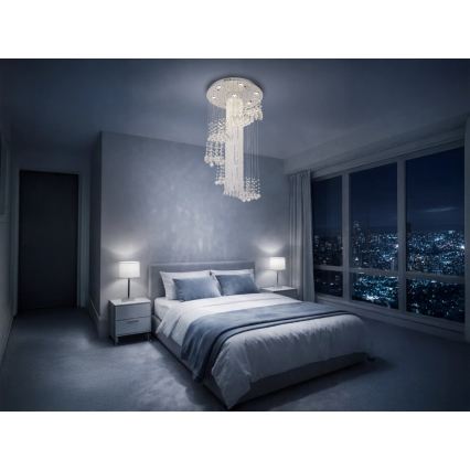 Candeeiro de tecto em cristal LED NAURU LED/24W/230V, diâmetro 45 cm, acabamento cromado brilhante + comando remoto