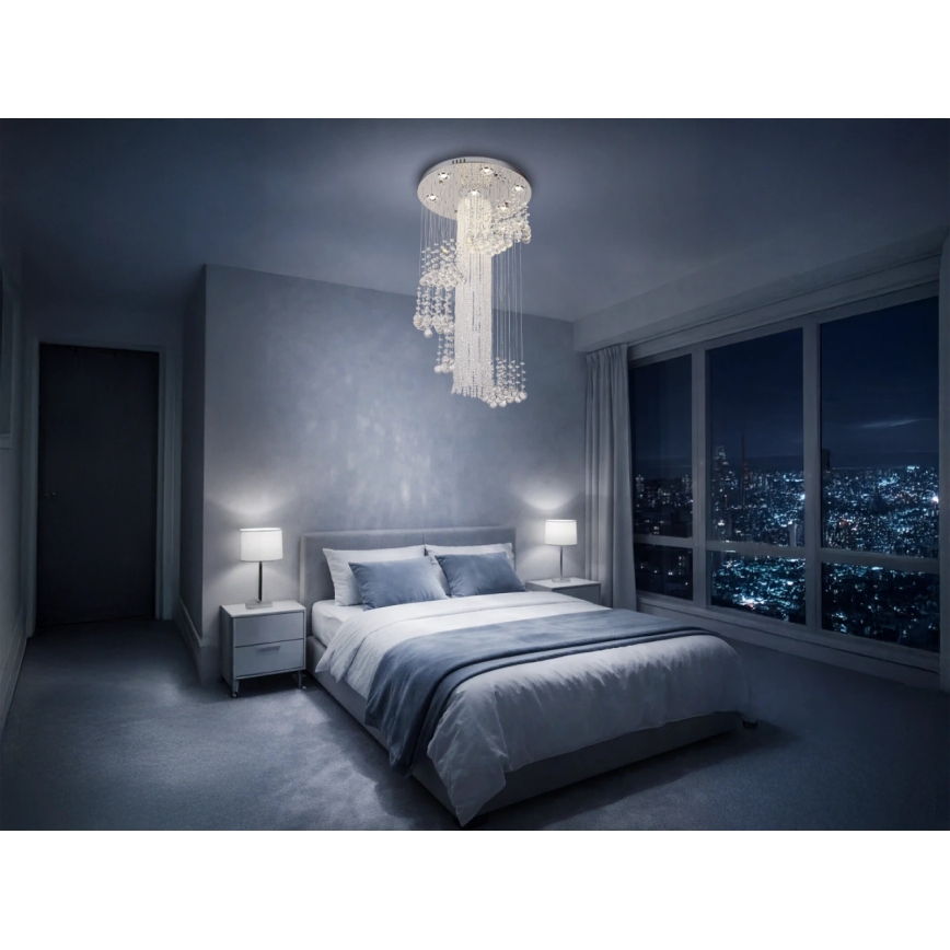 Candeeiro de tecto em cristal LED NAURU LED/24W/230V, diâmetro 45 cm, acabamento cromado brilhante + comando remoto